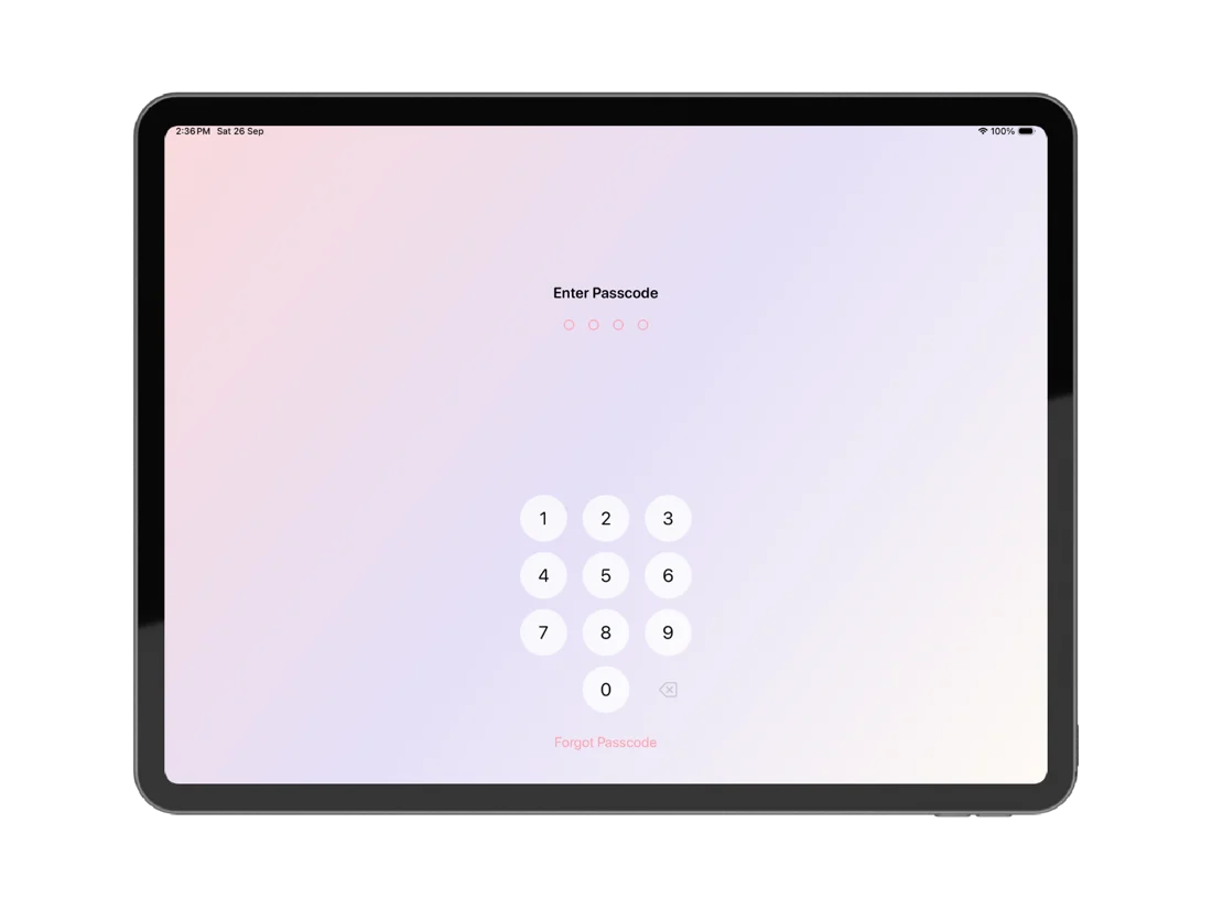 The Manifestly passcode lock screen on iPad, asking for a four-digit PIN