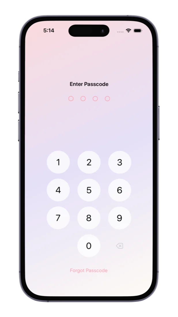 The Manifestly passcode lock screen on iPhone, asking for a four-digit PIN
