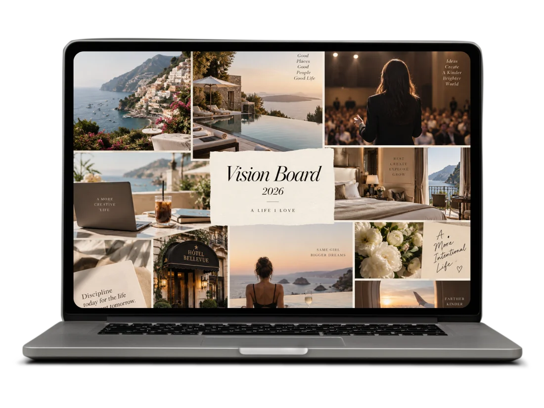 A vision board image displayed full screen in Manifestly on a Mac